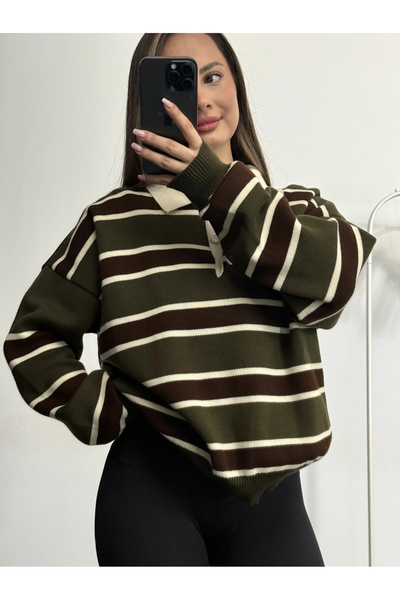 nona butik Vintage πουλόβερ με γιακά πόλο - Χακί