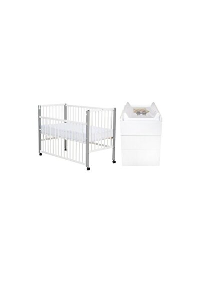 Qmini Set mobilier, Qmini: Patut din lemn de pin, 120x60 cm + Saltea cocos, 1...