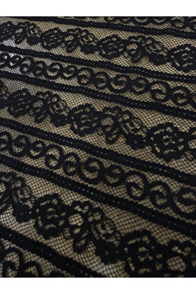 METERİAL Black Striped Patterned Lace Fabric – 135 cm Width |   Elbiselik – a Piped K Fabric