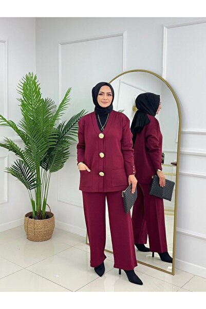 Valens Butik Button Detail Double Cardigan Trouser Set Efsun