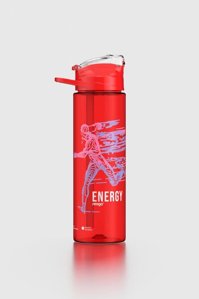 Renga Falcon Sport Patterned 630 ml Tritan Flask with Straw 912016 Red
