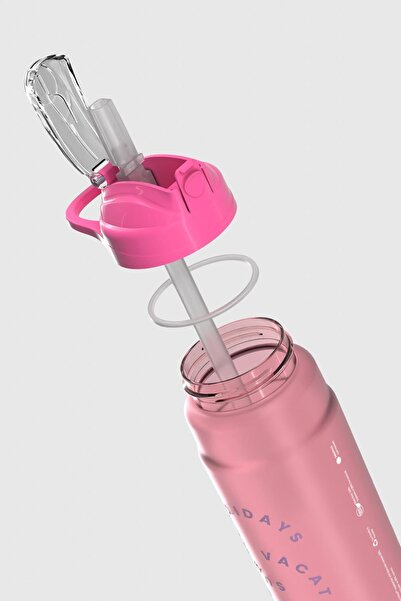 Renga Falcon Writing Patterned 800 ml Tritan Flask with Straw 912140 Fuchsia