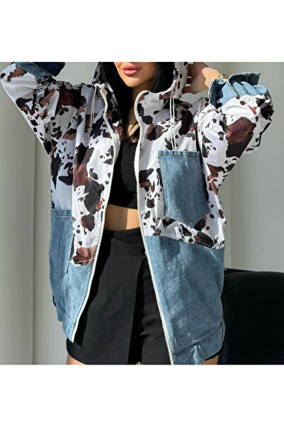 Veto Jeans Leopar Desen Denim Ceket