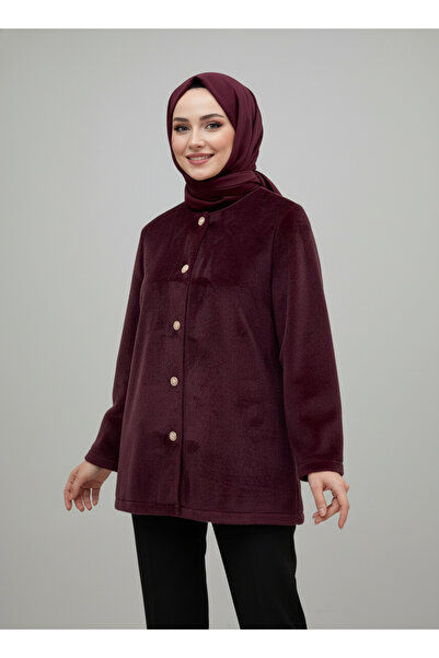 BENAHOLL Jachetă Angora cu nasturi metalizați în față Dacia-BN4531 Burgundy