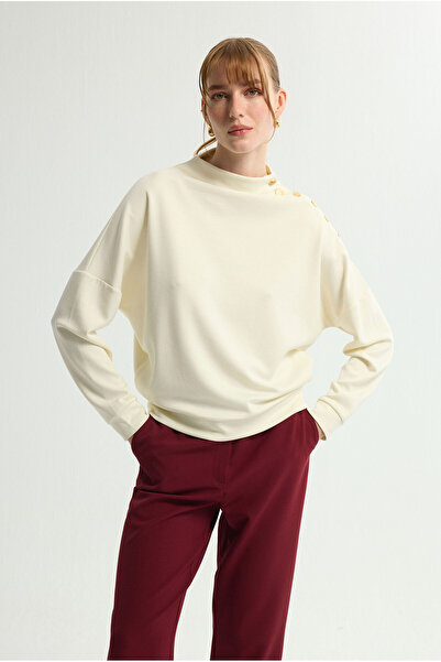 Love My Body Yakası Düğmeli Uzun Kol Sweatshirt