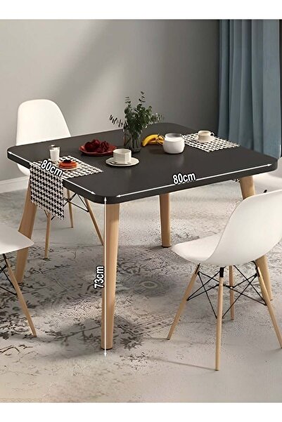 Taimi Black Modern Square Dining Table, Solid Wood for Kitchen, Dining Room, Living Room 80x80x72cm
