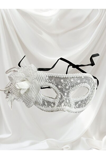 kidspartim Tulle Floral Luxury Plastic Mask White