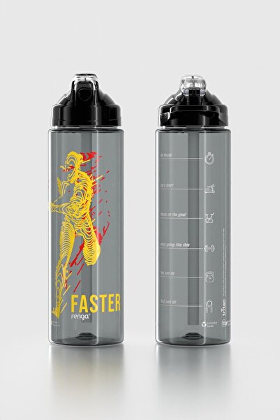 Renga Falcon Sports Patterned 630 ml Tritan Flask with Straw 912016 Black