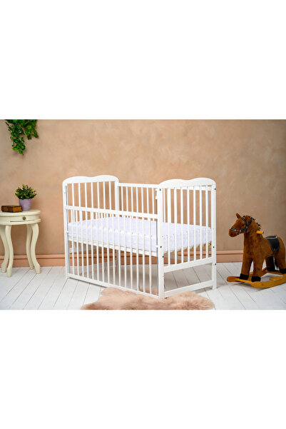 Qmini Patut din lemn bebe, 120x60 cm, Laterala culisanta, Din lemn de pin, Al...