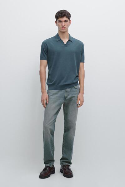 Massimo Dutti Kısa kollu pamuklu triko polo yaka t-shirt