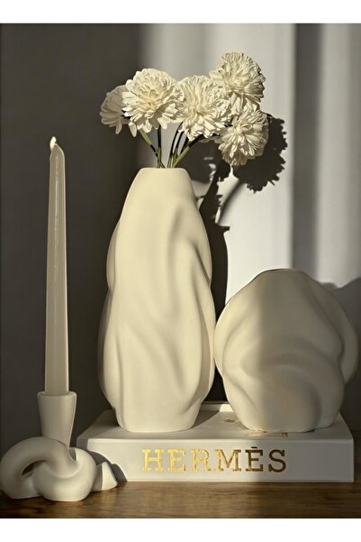 DOAHOMECONCEPT 3’lü Dalgalı Vazo Şamdan Düğüm Bohem Modern Tarz Set