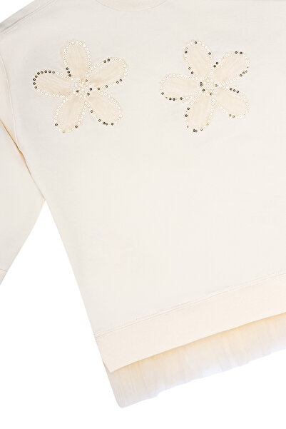 Miny Center Floral Embroidered Tulle Sweatshirt