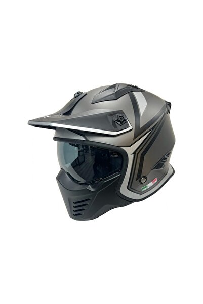 Sway Sw726x Tokyo Çene Açılır - Flip Up Kask Beyaz - Mat Tıtanıum - Siyah