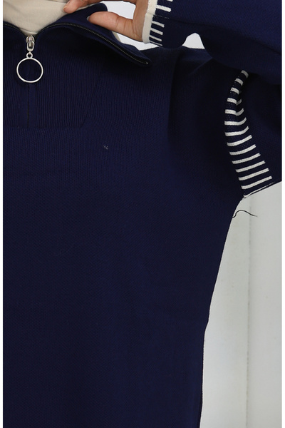 sefamerve Πλεκτό Παντελόνι Τούνικ με Φερμουάρ Κολάρο Διπλό Σετ 1061-03 Ναυτικό Μπλε