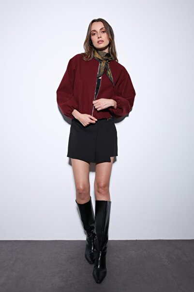 Antioch Burgundy Elastic Waist Crop Women's Coat