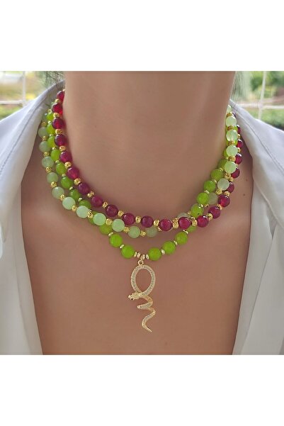 elinasaccessories Renkli Doğal Taş Choker, Yakut ve Kuvars Tasarım Kolye, Yıl...