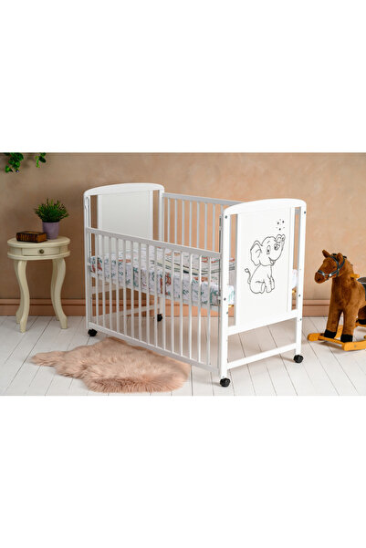 Qmini Patut din lemn bebe, 120x60 cm, Laterala culisanta, Lemn de pin si mdf,...