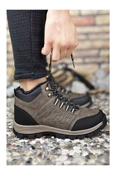 morscho Unisex Siyah Kürklü Fermuarlı Outdoor Bot Su Geçirmez Tabanlı