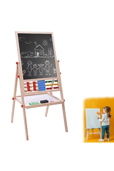 Potscove Tablă de scris educațională magnetică din lemn, față-verso, neagră