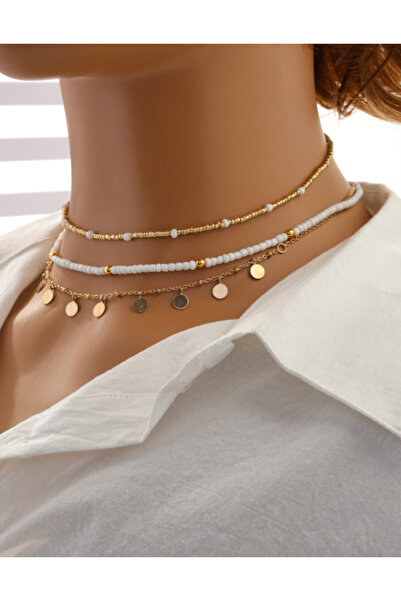 Inovius Set 3 coliere auriu cu alb- 13088