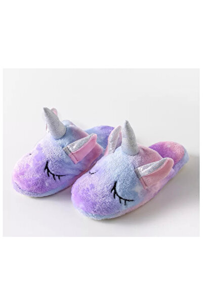 Zzzcollectin Papuci pufosi de casa pentru copii unicorn mov