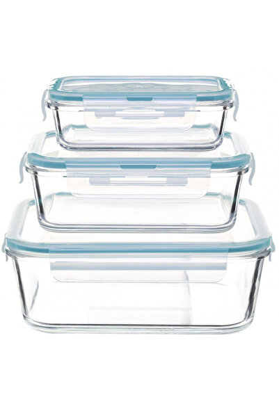 5FiveSmart Set de 3 caserole pătrate din sticlă 5Five Clipeat, capac albastru...