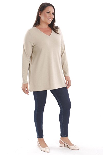 Metpoint Trend42plus Μπλούζα μεγάλου μεγέθους με λαιμόκοψη σε σχήμα V άνοιγμα Basic Beige