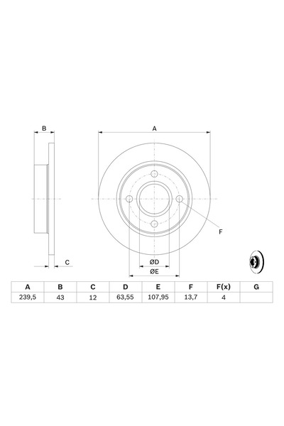 Bosch Спирачен диск Ford Fiesta 3/Fiesta 4/Fiesta Caseta/ Mazda 121 3