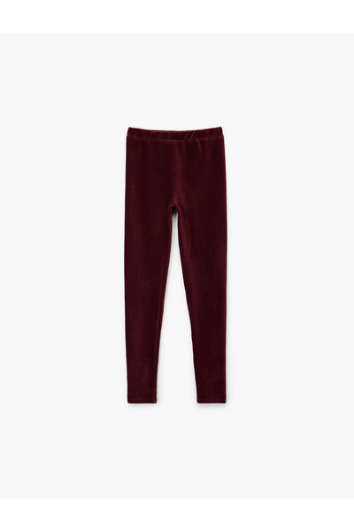 Koton High Waist Basic Velvet Leggings with Elastic Waistband