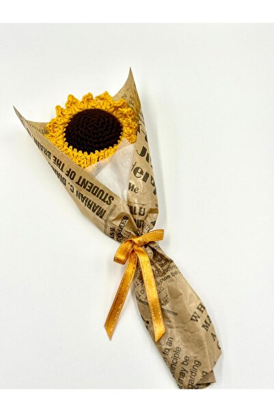 HENERA El Örgüsü Solmayan Tekli Ayçiçeği / Yapay Çiçek / Sevgililer Günü / Hediyelik /Doğum Günü