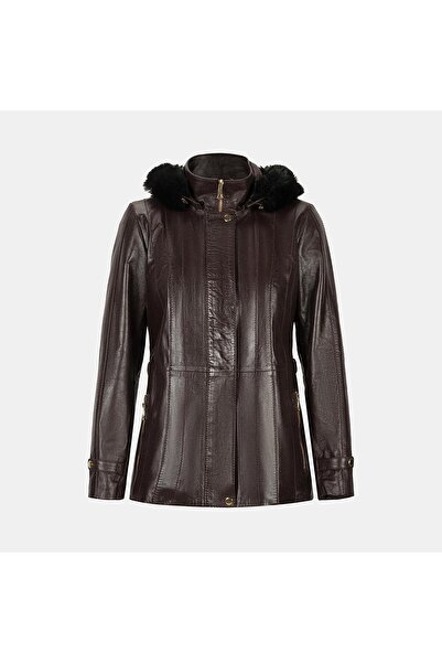 Desa Women's Burgundy Hooded Leather Coat