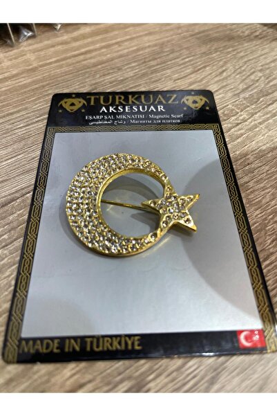 MODA Mineleşarp ay yıldız simgeli taşlı yaka iğnesi broş özel kutuda gönderilir