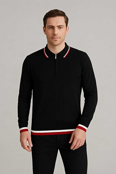 ANATOLIATEKSTILE 👱🏻‍♂️👕Ανδρικό πόλο με φερμουάρ και ρίγες σε αντίθεση – Κο...