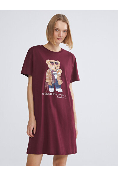 LC Waikiki Bisiklet Yaka Ayı Teddy Baskılı Kadın Gecelik