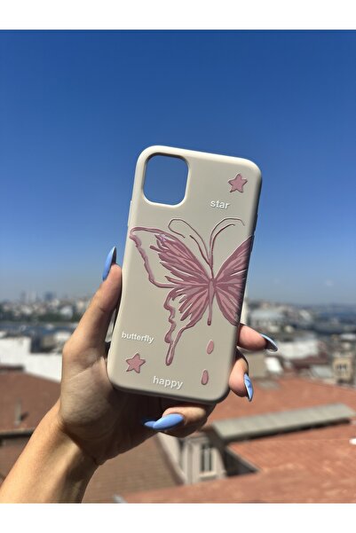 SHOWLIGHT حافظة هاتف بتصميم فراشة وردية متوافقة مع هاتف آيفون 6S بلس - كريمي