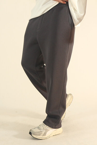 INFLUYENTE Men's Baggy Winter Fleece-Lined Puff Fabric Wide-Leg Sweatpants