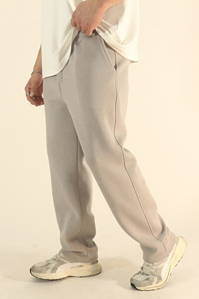 INFLUYENTE Men's Baggy Winter Fleece-Lined Puff Fabric Wide-Leg Sweatpants