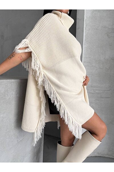 D'RECCY Women's Oversize Poncho with Tassel Detail