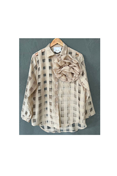 ElectraStore Cămașă Semi-Transparentă Bej - C1672L