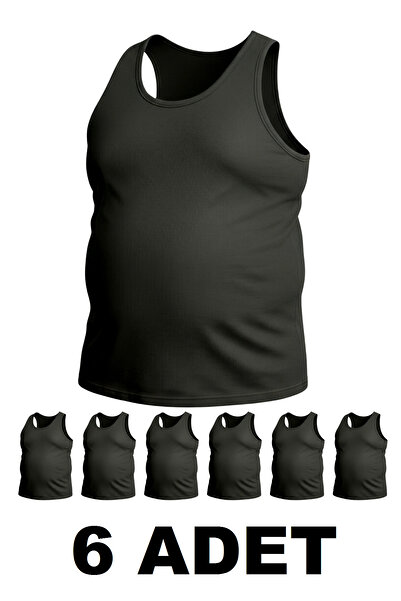 Erdenay Tekstil Large Size Cotton Men's Undershirt 6 Pack - Black