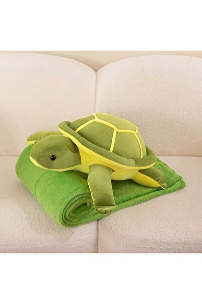 Tescomak Set pătură și pernă pentru copii, jucărie de pluș broască, verde ext...