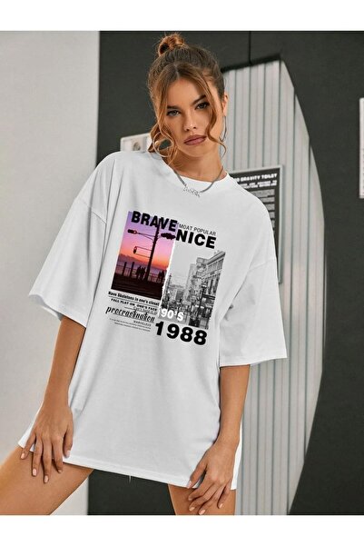 LAPS تي شيرت للجنسين مطبوع مقاس كبير من Brave Nice