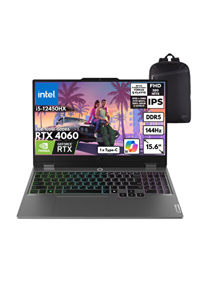 LENOVO LOQ i5-12450HX 24GB 1 TBSSD RTX4060 15.6" FHD Windows 11 Pro + Sırt Ç....