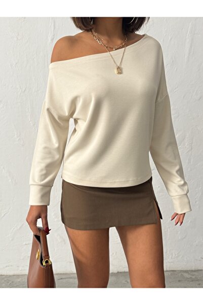 peralist Women's Interlock Fabric Off Shoulder Long Sleeve Blouse