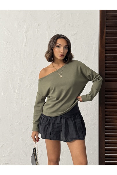 peralist Women's Interlock Fabric Off Shoulder Long Sleeve Blouse
