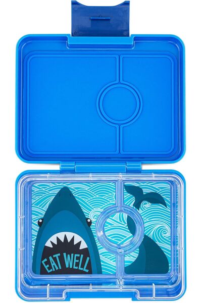 YumBox Snack Box - Leakproof BPA-Free 3-Compartment Snack Container (Surf Blue with Shark Tray)