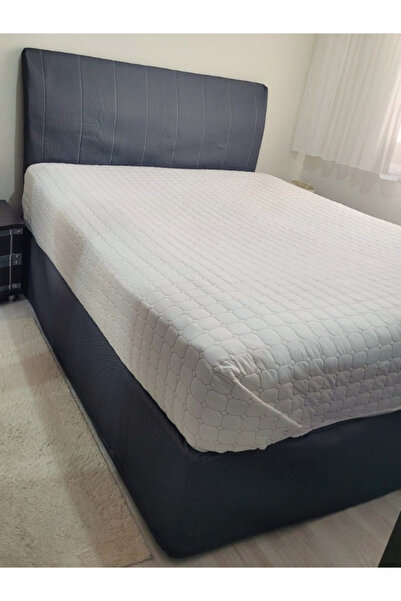 Veldena Çift Kişilik Baza Kenar KILIFI & Başlık KILIFI Takımı Gri