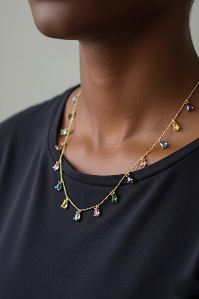 BY BARUN SİLVER Damla Kolye Renkli 925 Ayar Gümüş