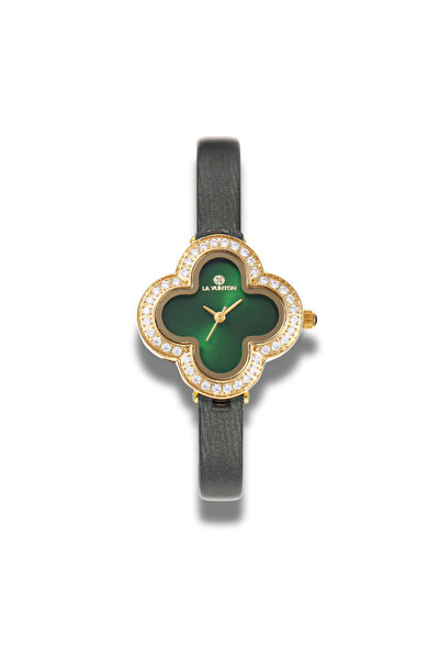 la vunton ساعة نسائية فخمة باللون الذهبي والأخضر – مرصعة زركون ولمسة فخامة ملكية