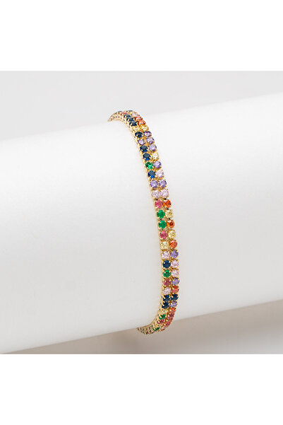 ElectraStore Double Sparkling Tennis Bracelet With Multicolored Crystals. - C4186